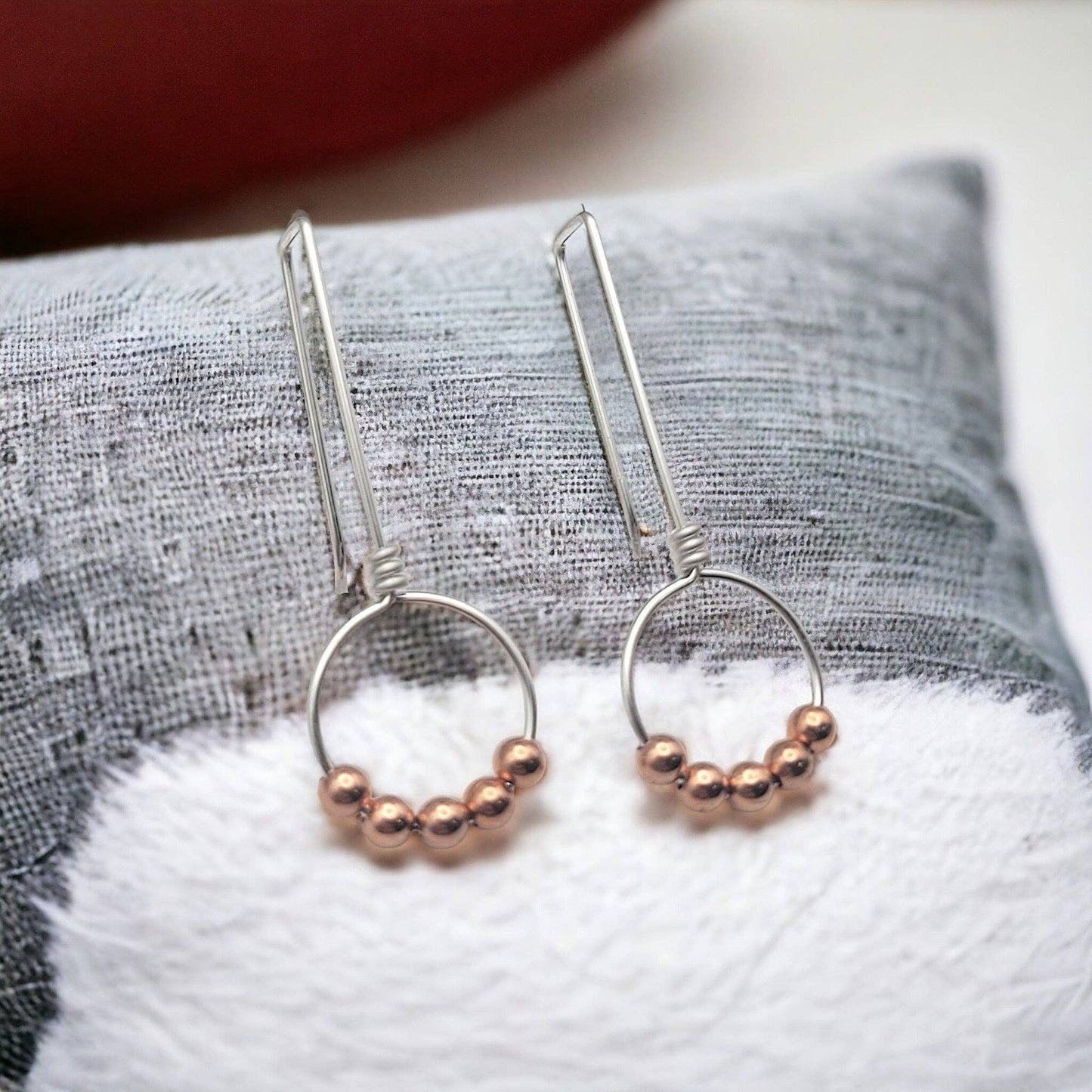 Sterling Silver & Copper Beaded Hoop Threaders