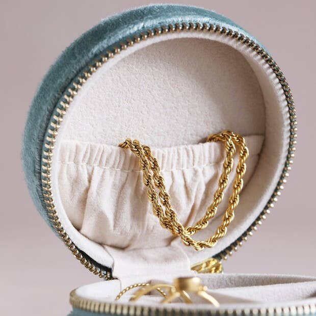 Mint Green Velvet Round Travel Jewellery Case