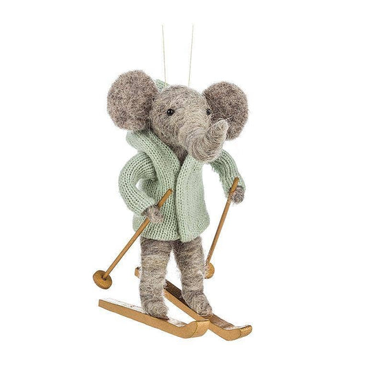 Skiing Elephant Ornament-5 H