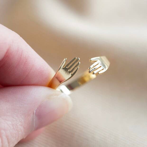 Adjustable Gold Hug Hands Ring