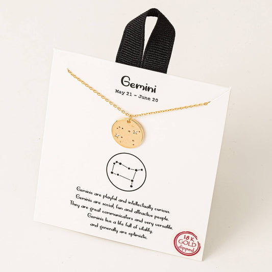 Gold Dipped Gemini Zodiac Coin Necklace