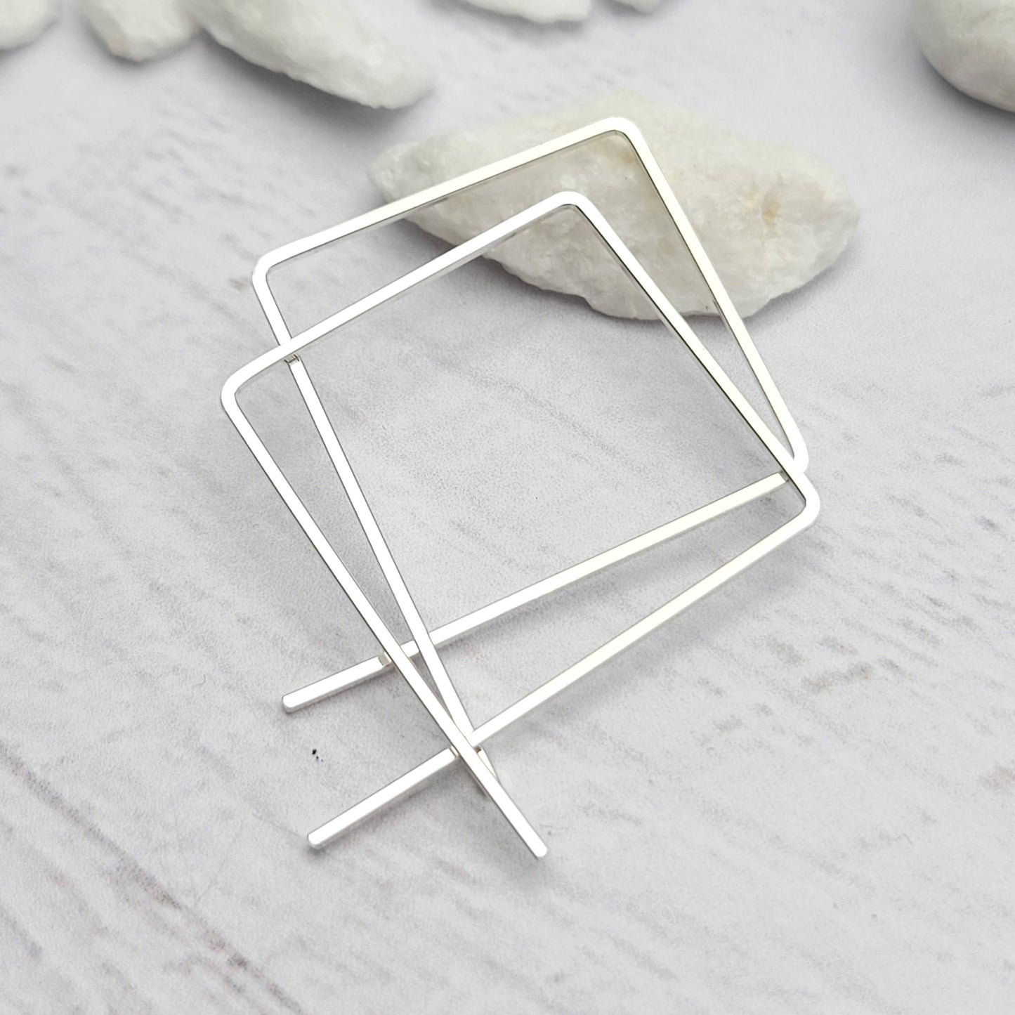 Silver Square Threader Hoops