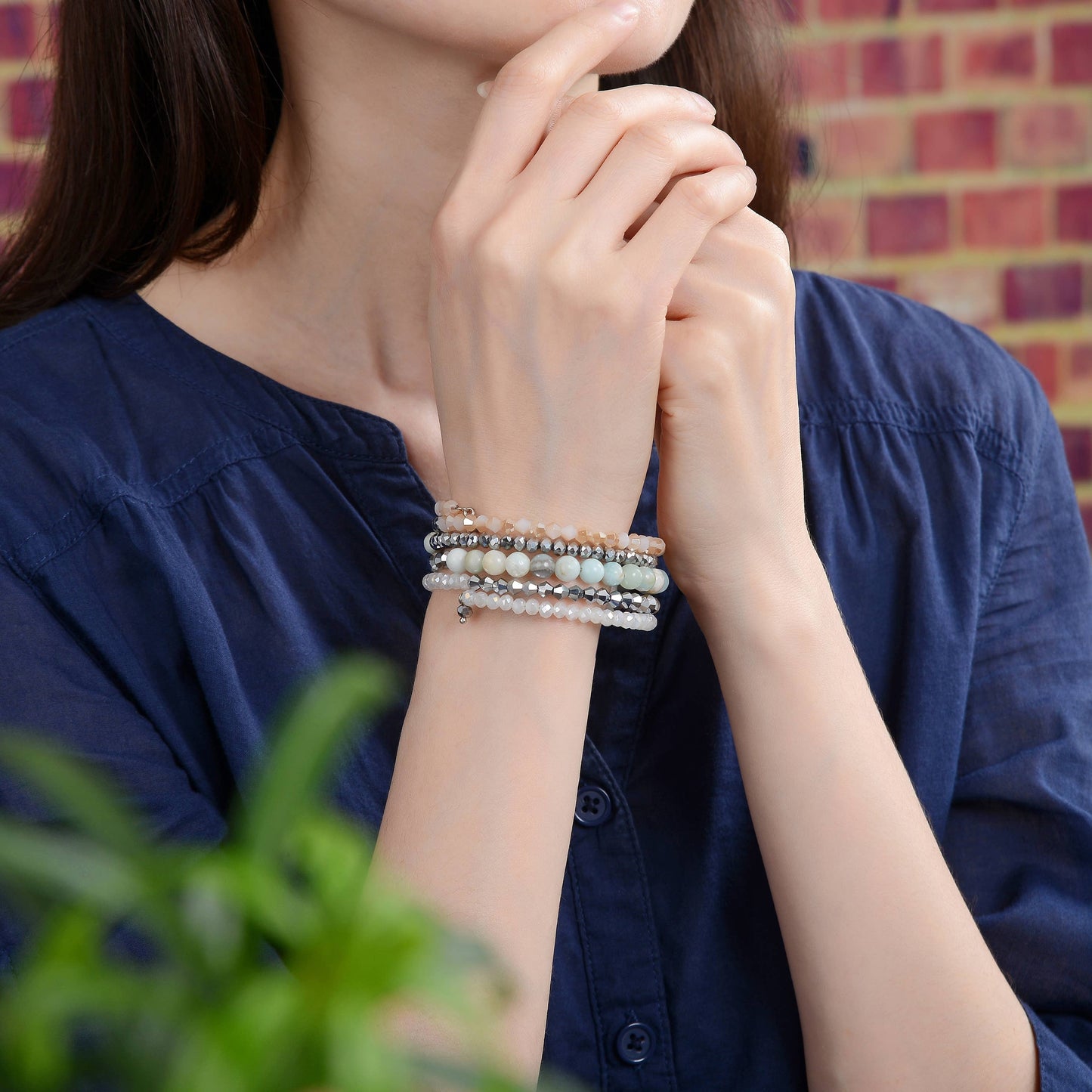 Amazonite & Crystal Memory Wire Bracelet