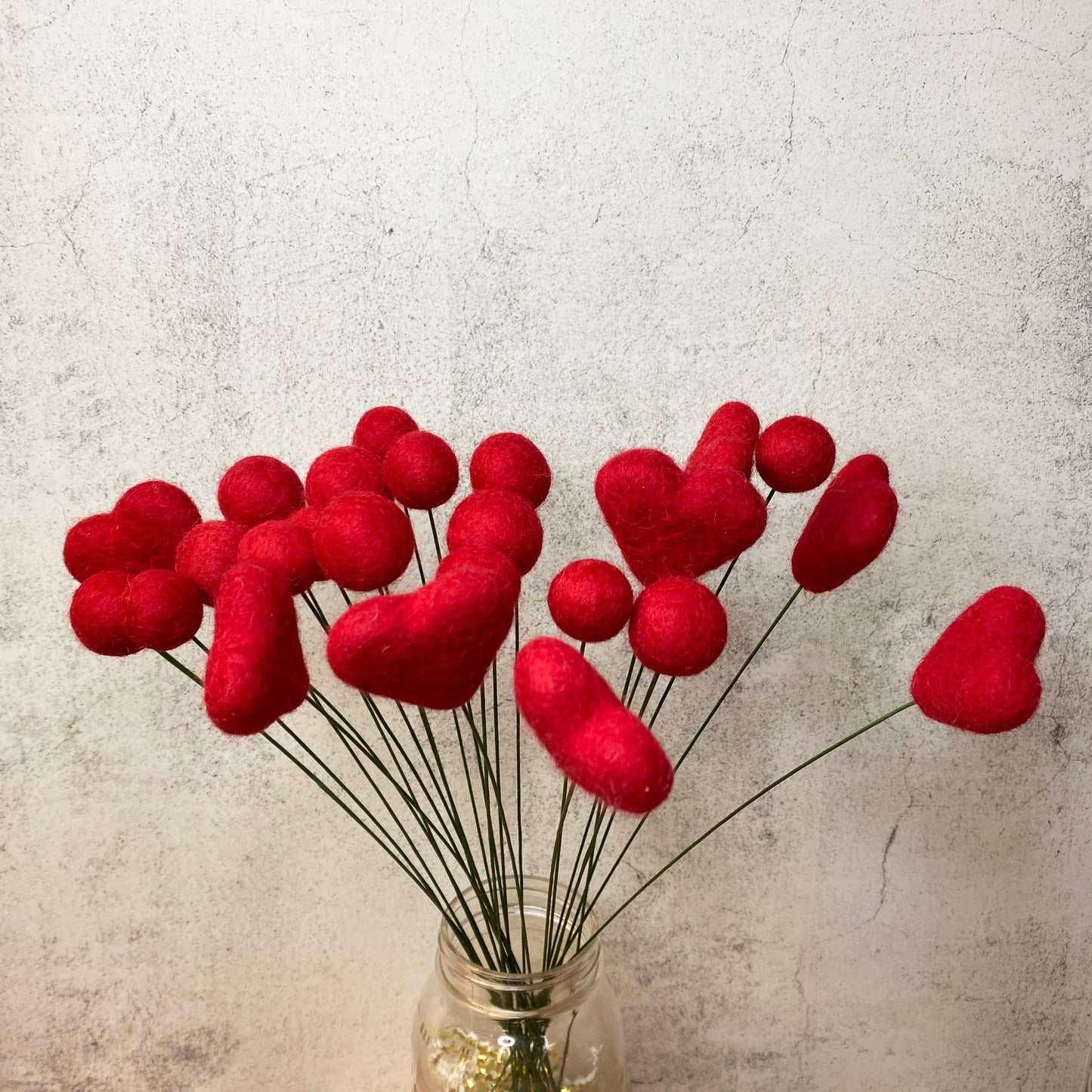 Felt Heart Ball Bouquet Singles Red Hot