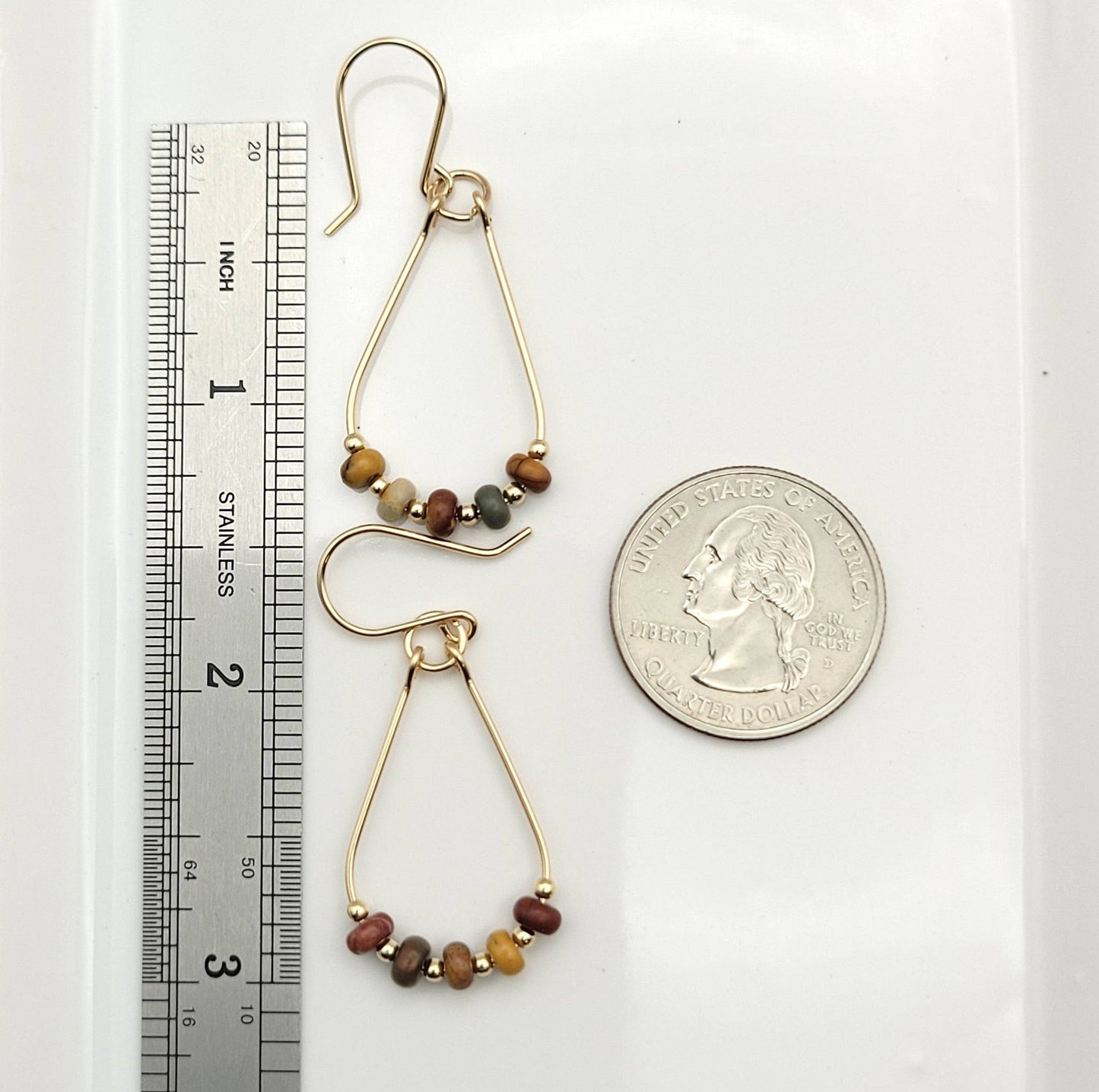 Gold & Red Creek Jasper Teardrop Hoop Earrings