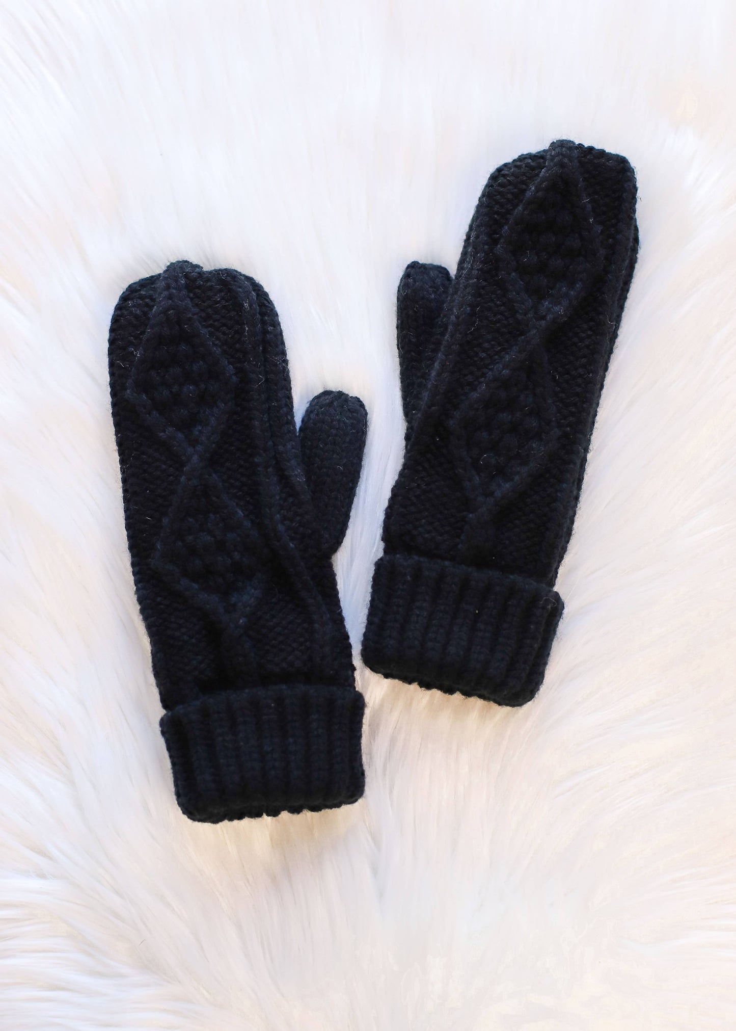 Black Cable Knit Mittens