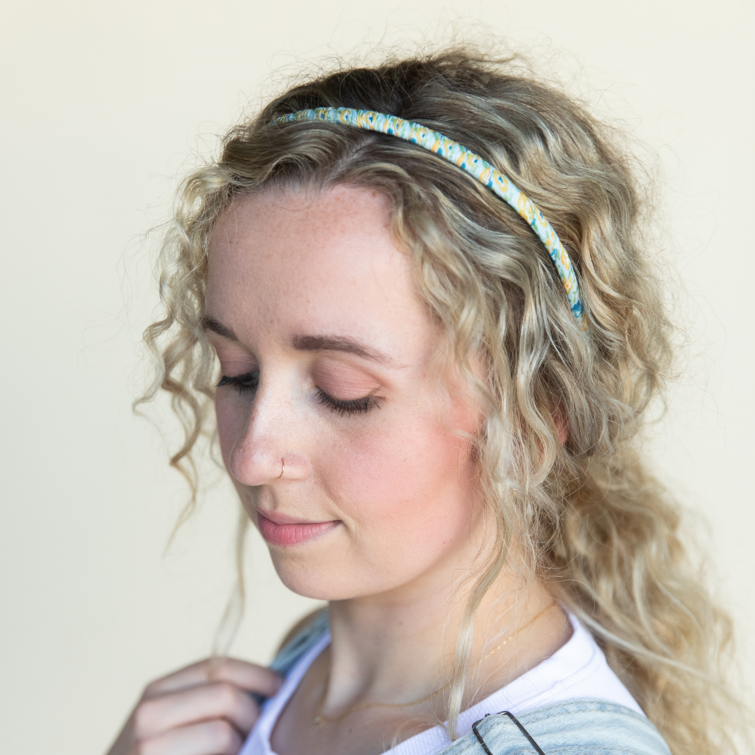 Thin Floral Headband - Blue