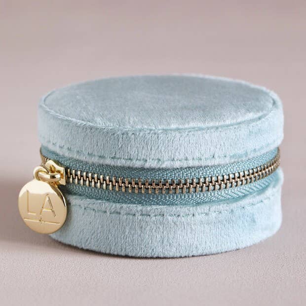 Mint Green Velvet Round Travel Jewellery Case