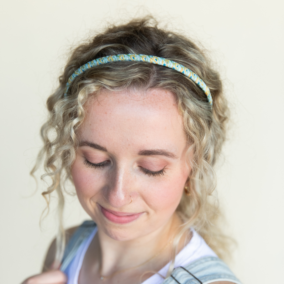 Thin Floral Headband - Blue