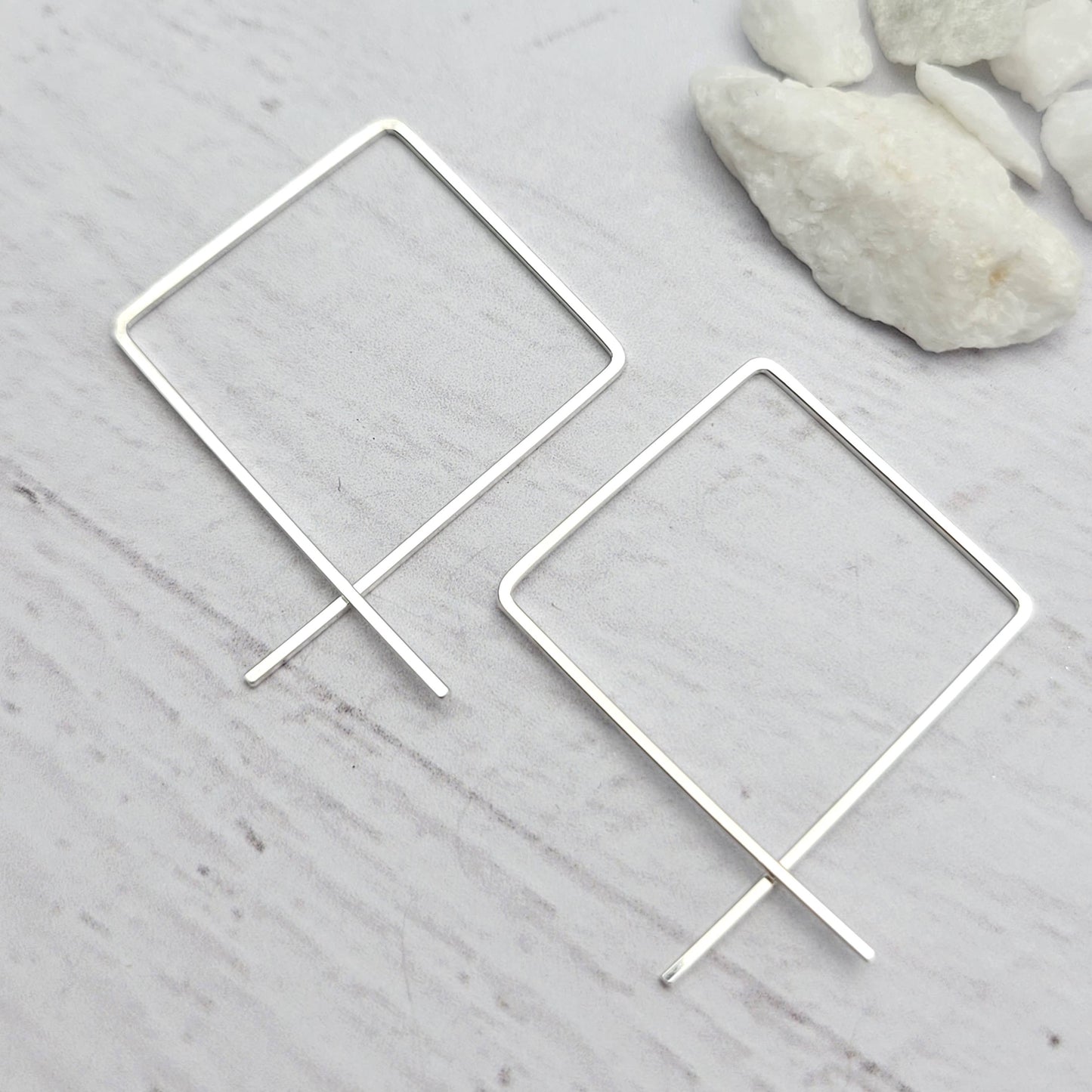 Silver Square Threader Hoops