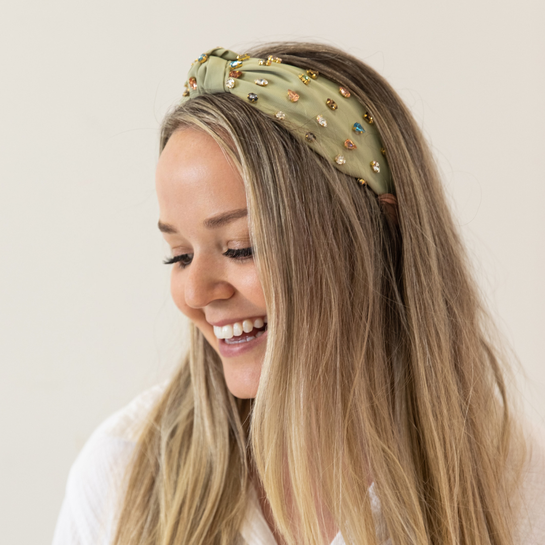 Traditional Top Knot Headband - Green Gem | Gift for her