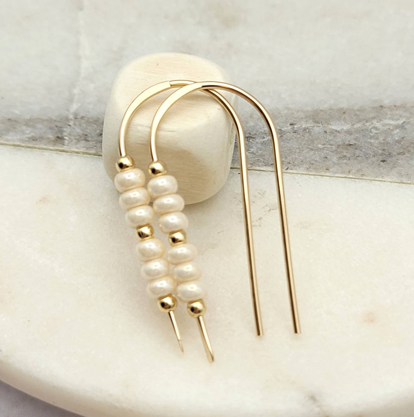 Pearl & Gold Beaded Threader Earrings