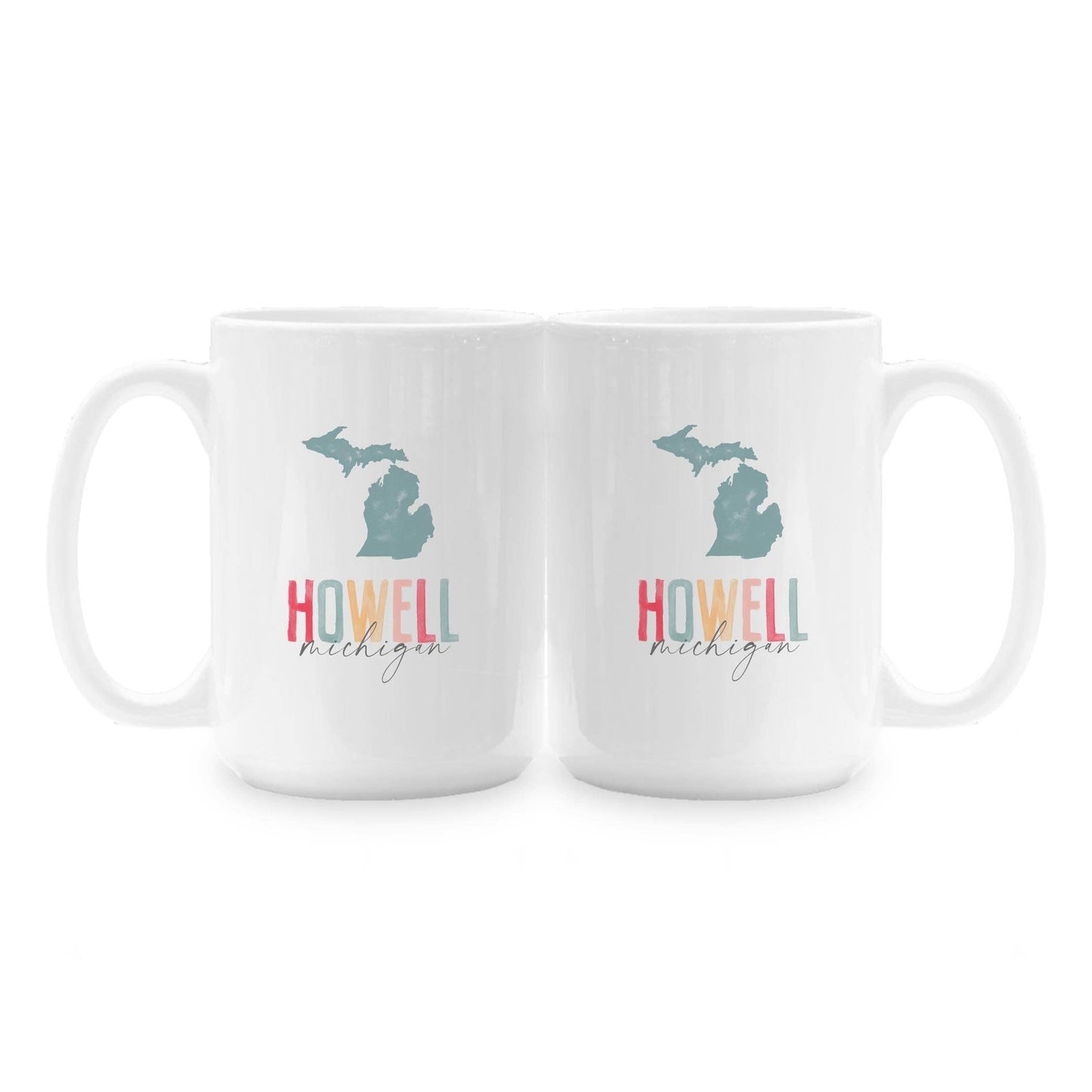 15oz Coffee Mug White-Watercolor City Howell Michigan