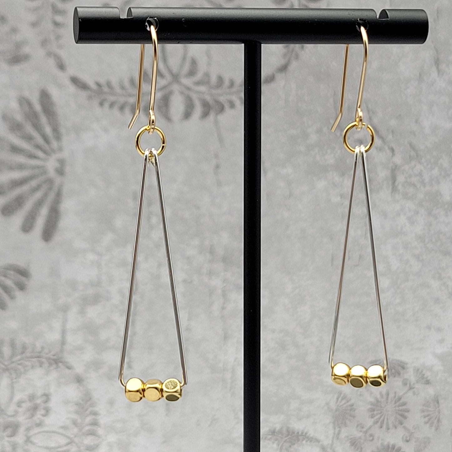 Gold and Silver Geometric Triangle Earrings