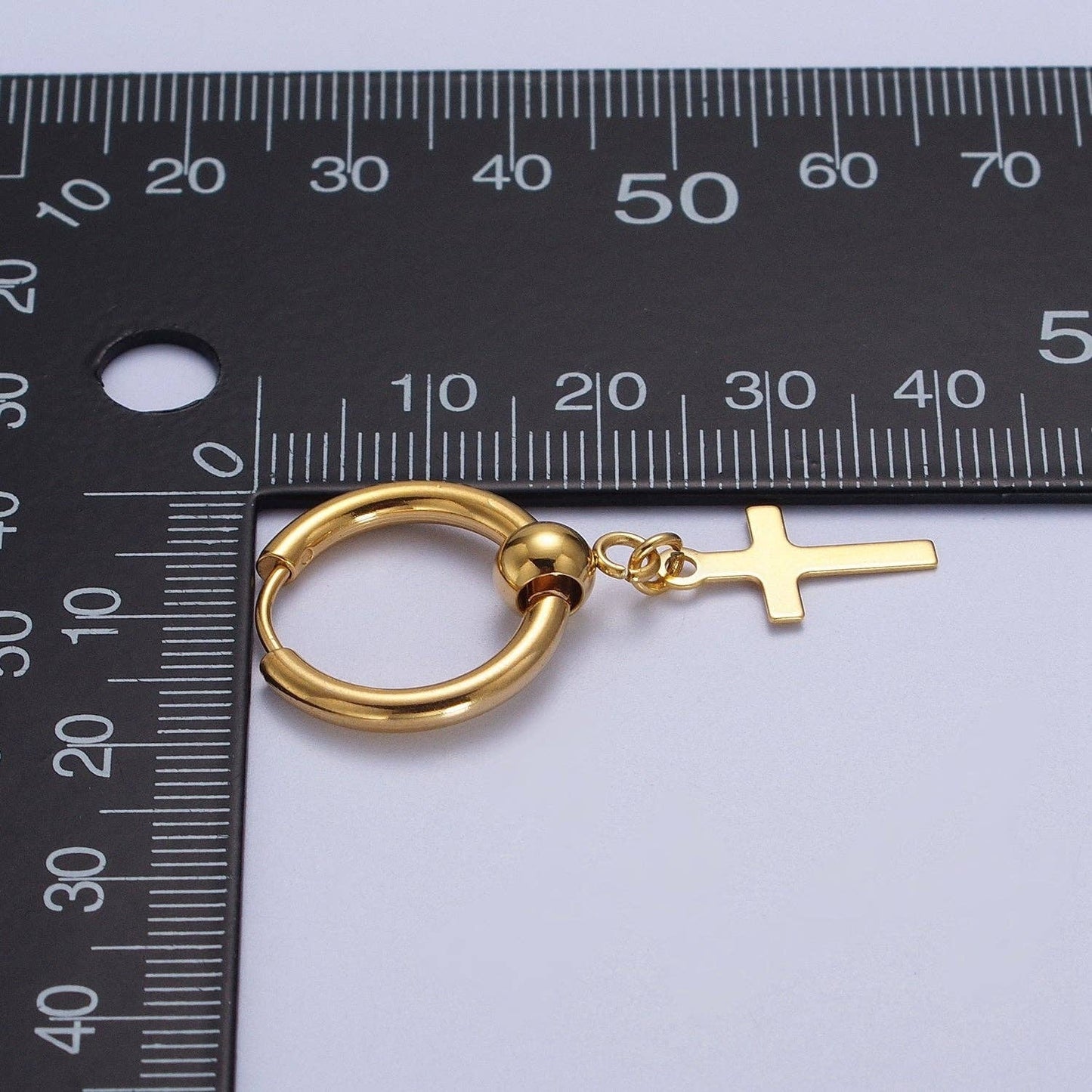 24K Gold Filled Religious Cross 18mm Huggie Drop Earrings Hoops | Y177