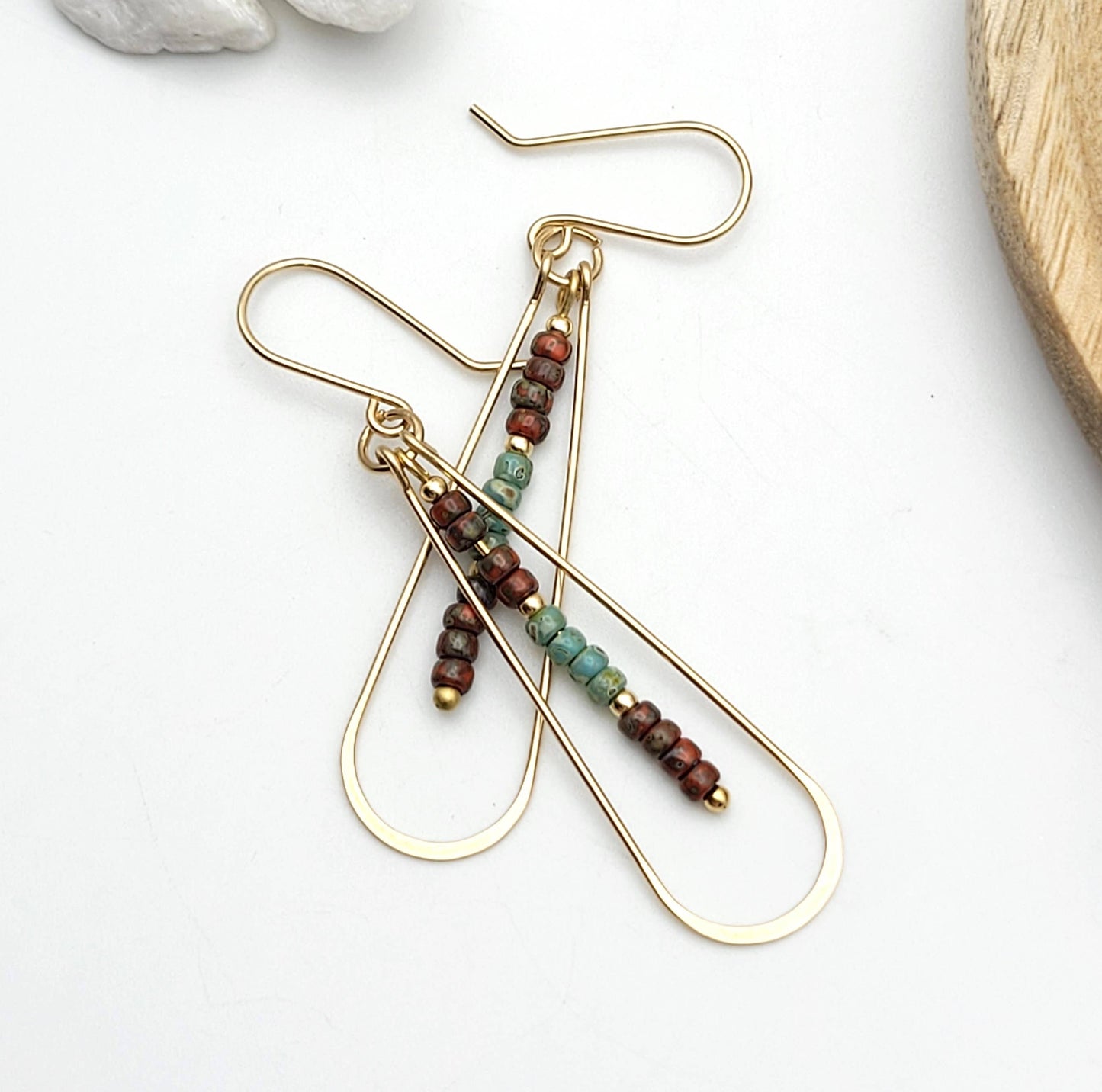 Long 14k Gold Filled Beaded Hoop Earrings