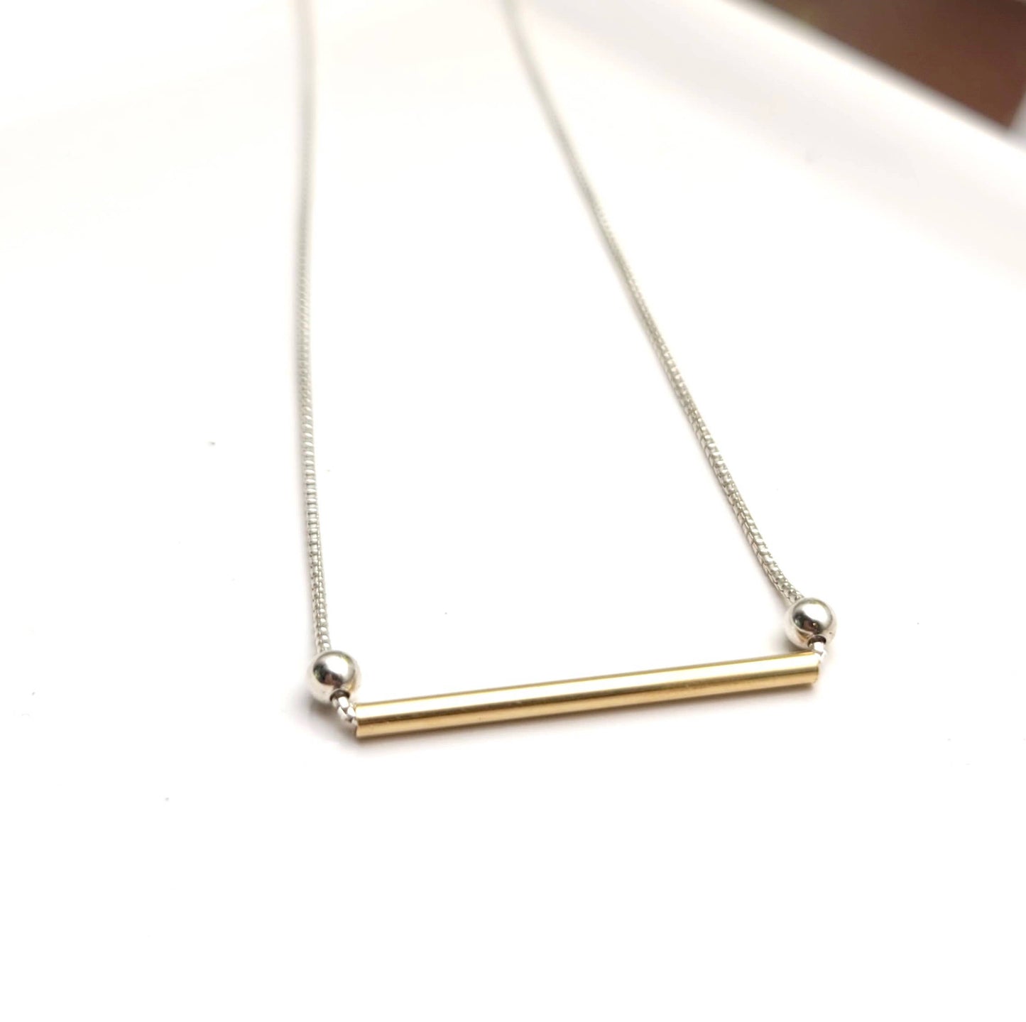 Sterling Silver & 14K Gold Bar Necklace