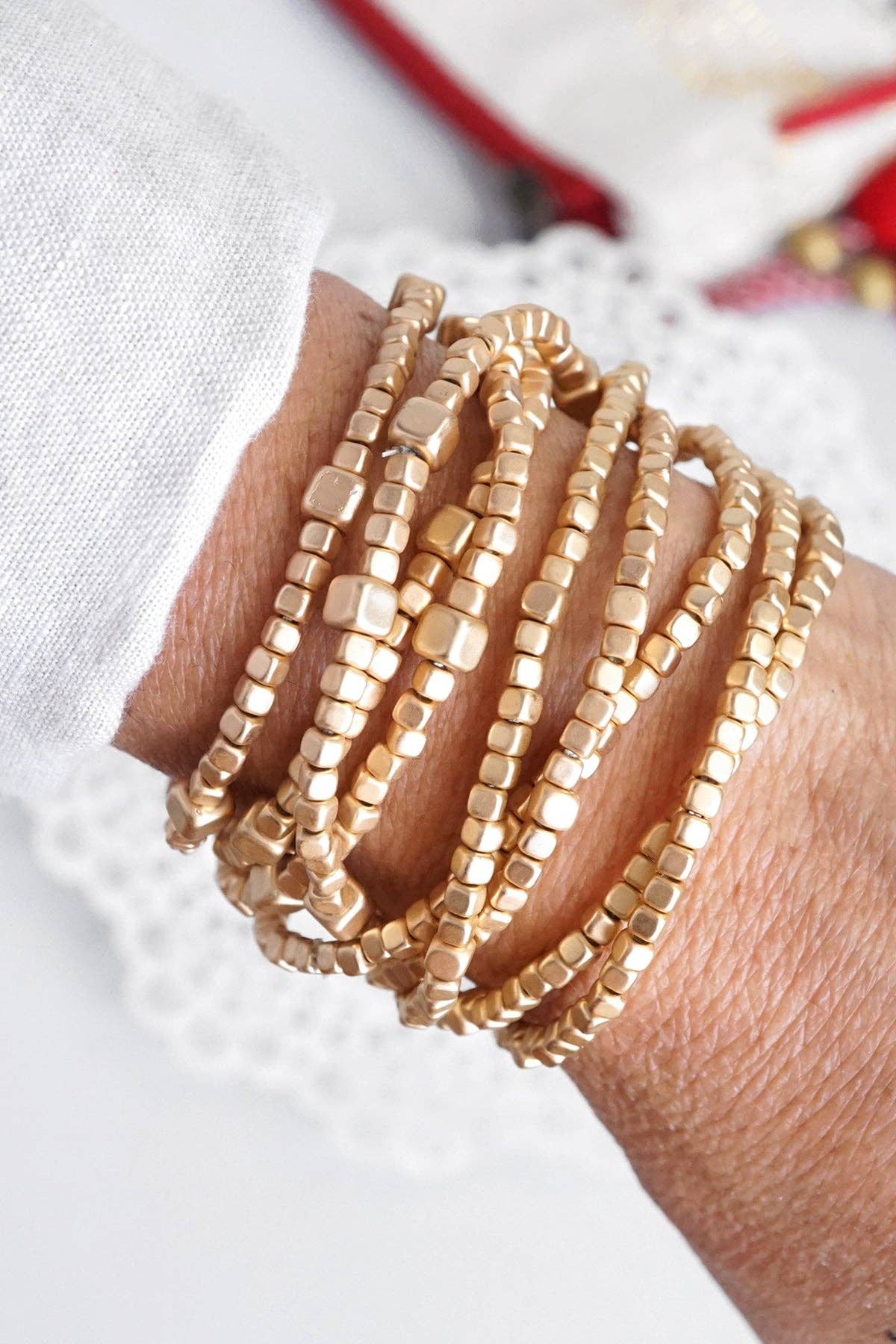 Beaded bracelets set golden stretchy