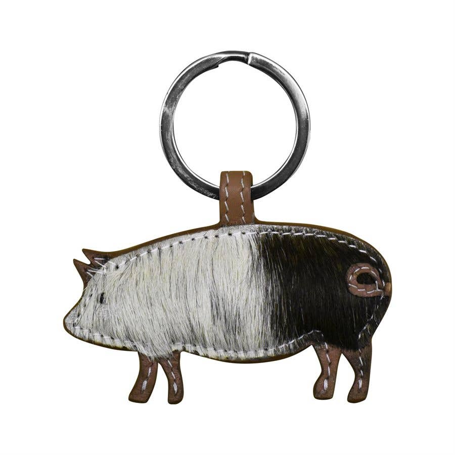 Pig Key Fob With Hair Accent