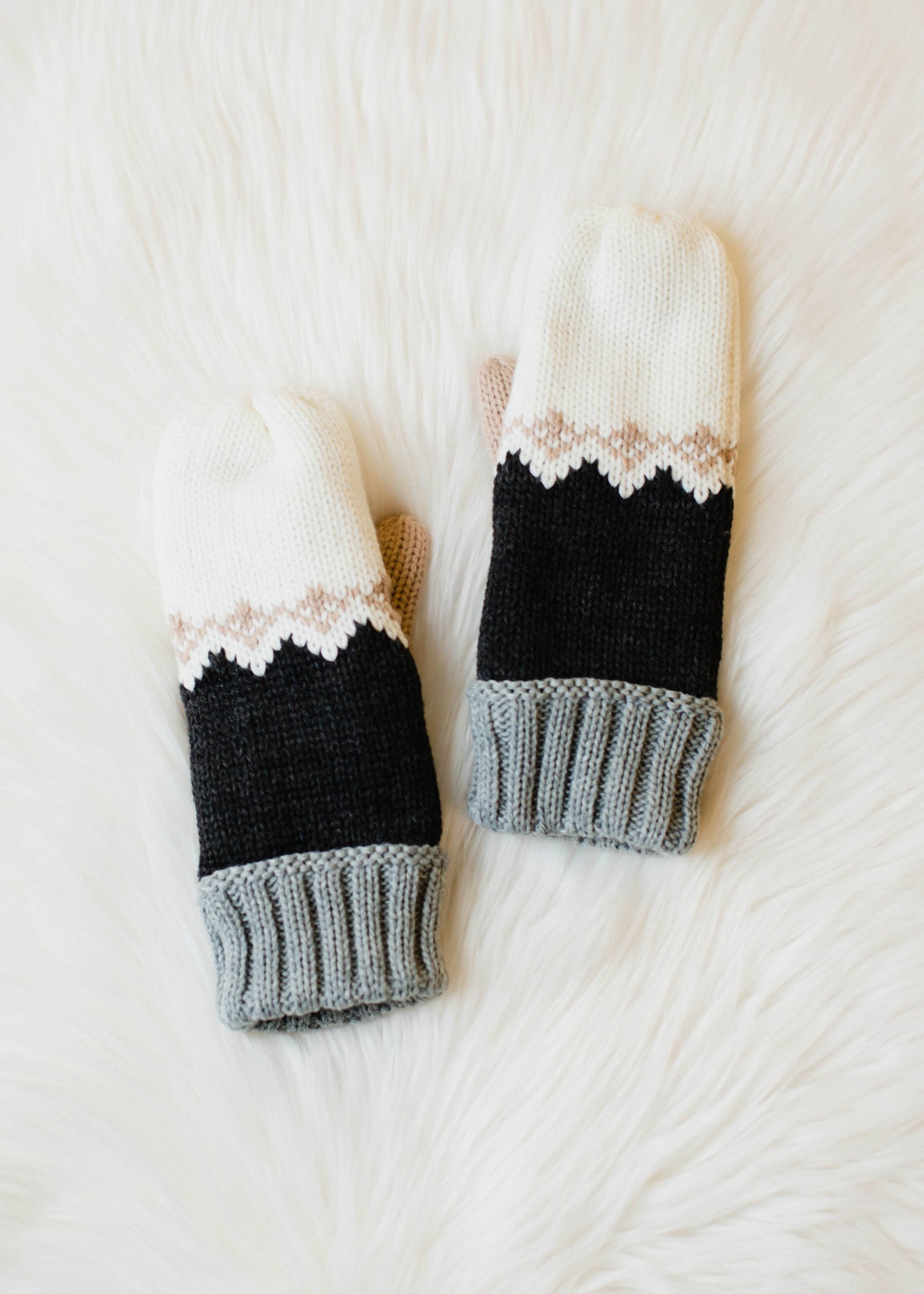 White, Charcoal, Gray & Taupe Patterned Mittens