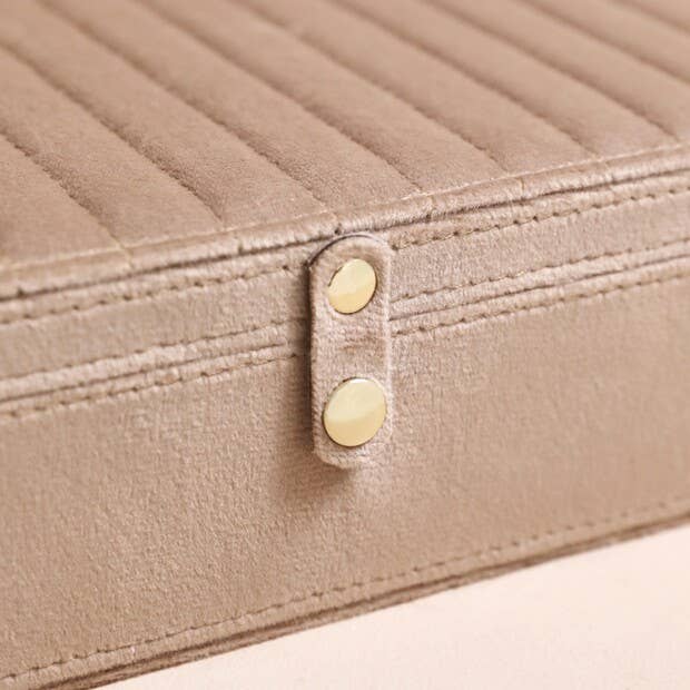 Quilted Velvet Large Jewellery Box in Taupe