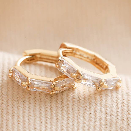 Crystal Huggie Hoop Earrings in Gold