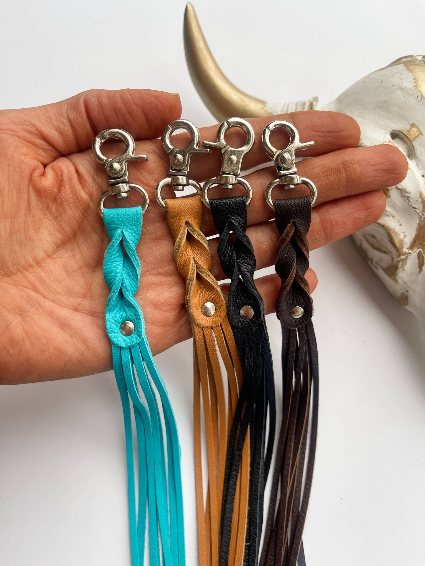 Western Leather Skinny Fringe Keychain - Tassel Keychain