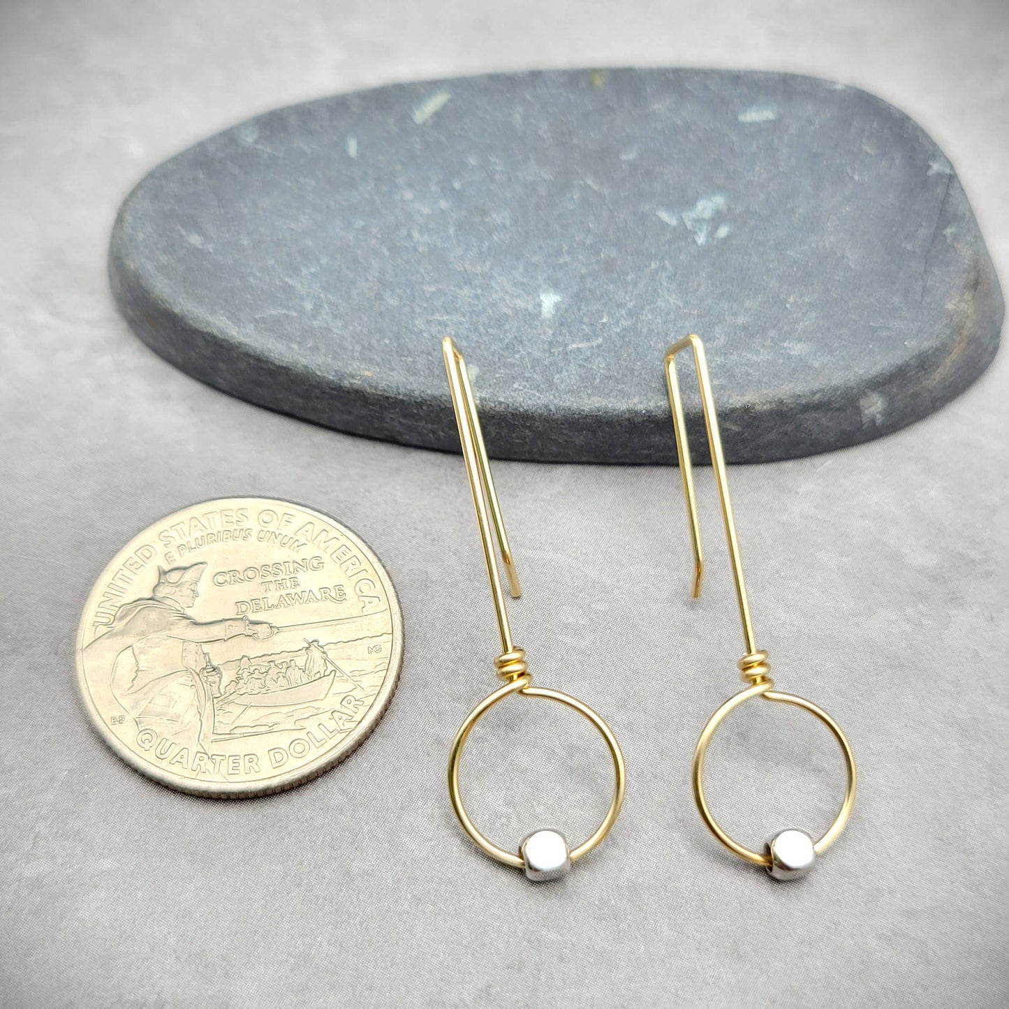 Gold Threader Hoop Earrings with Silver Bead