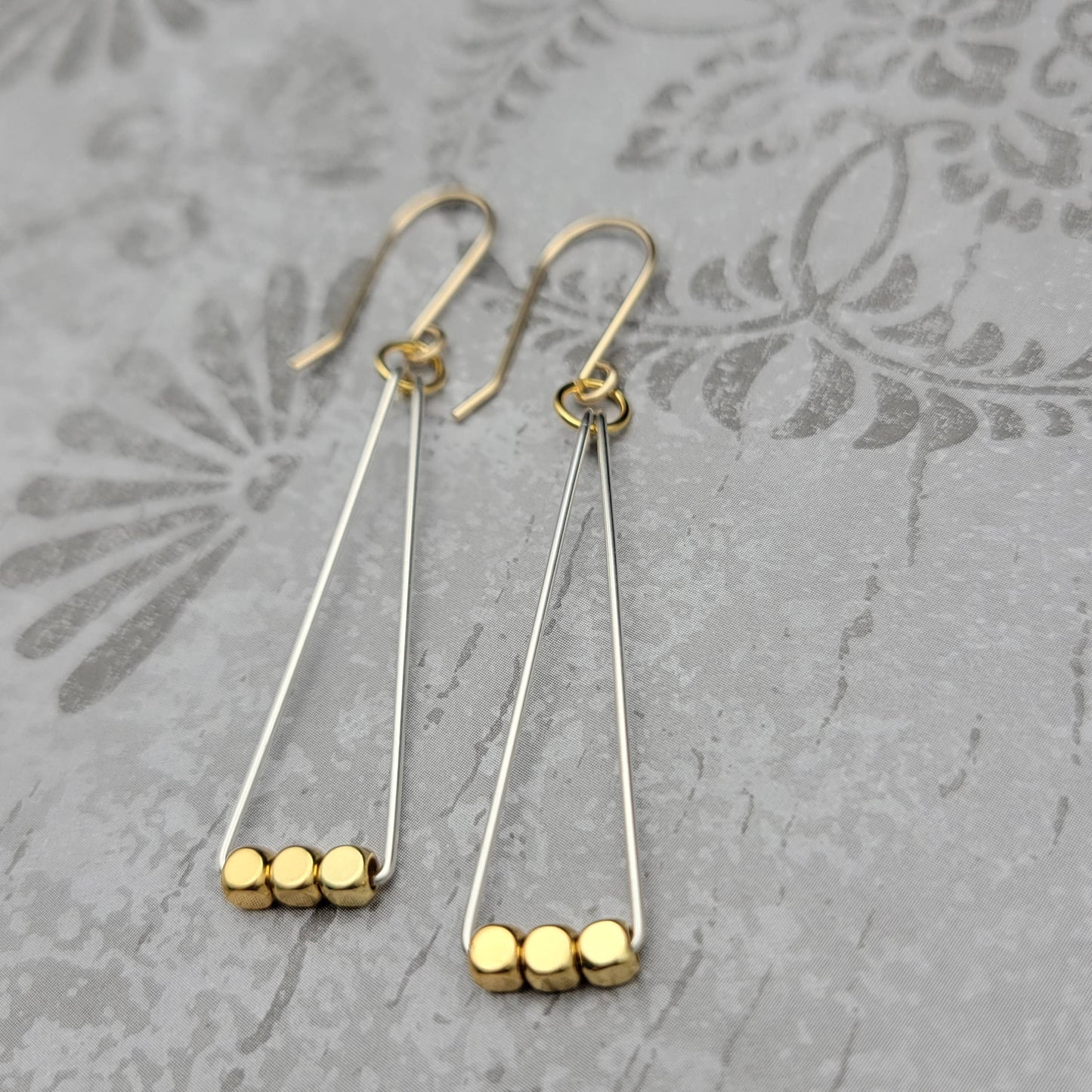 Gold and Silver Geometric Triangle Earrings