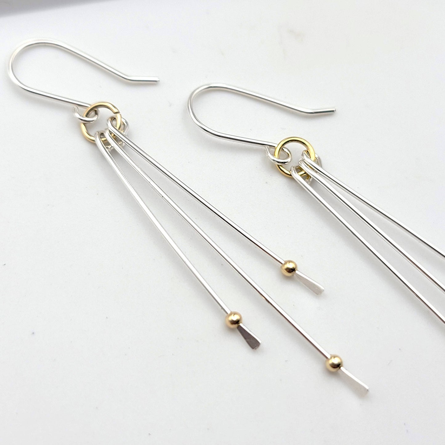 Mixed Metal Long Dangle Earrings - Silver with Gold