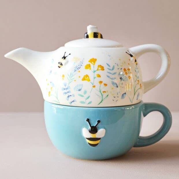 Floral Ceramic Teapot and Mug Set