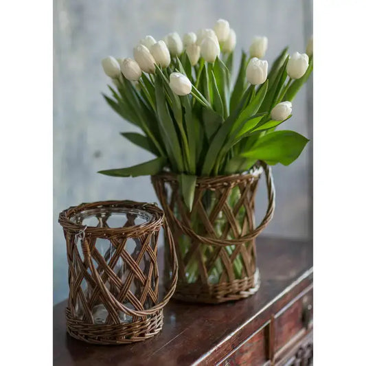 Classic Glass and Wicker Vase