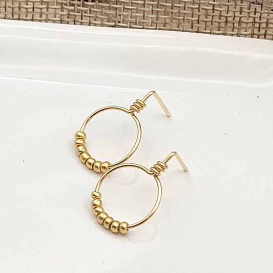 14k Gold Small Beaded Hoops