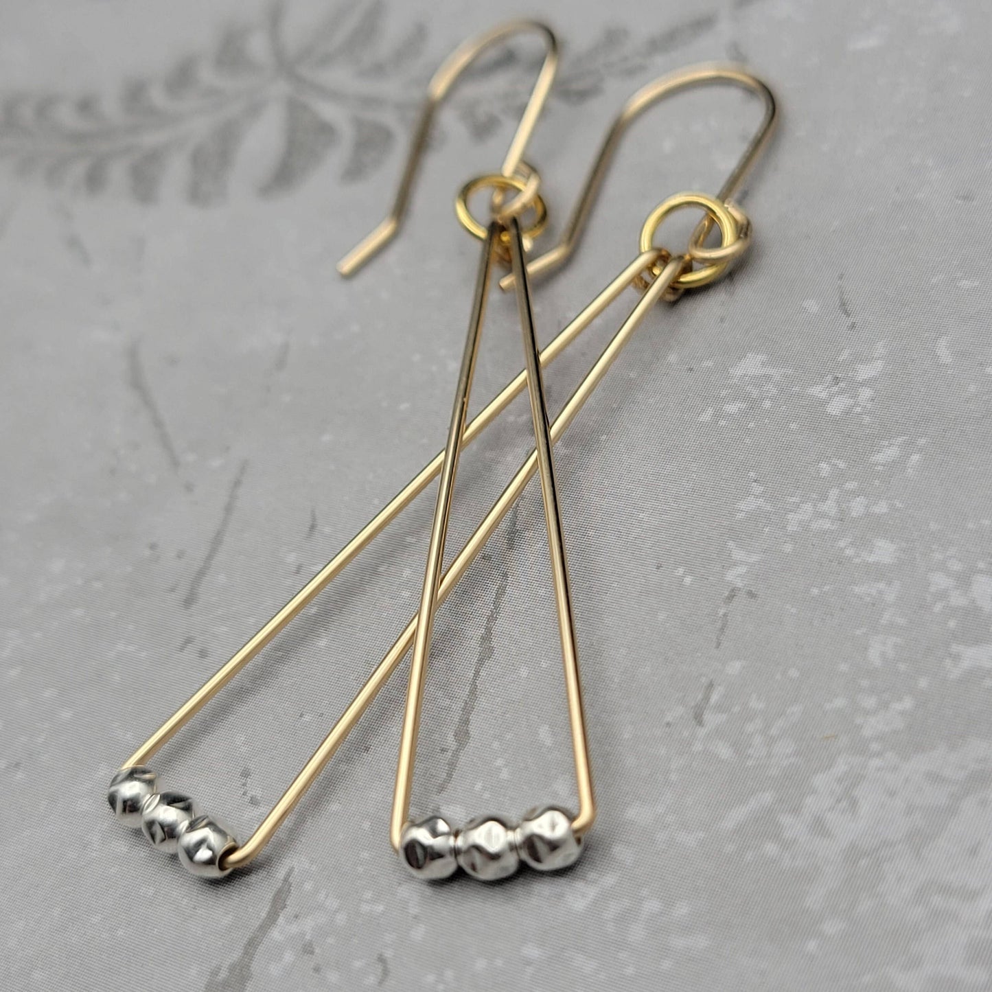 14k Gold Geometric Triangle & Sterling Silver Earrings