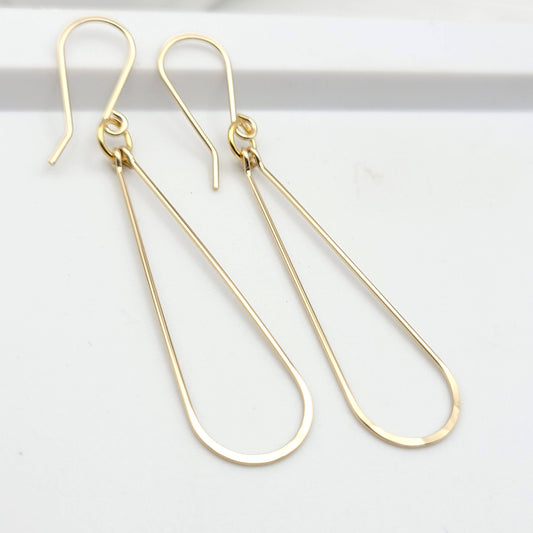 Long 14k Gold Hoops - Handmade Earrings