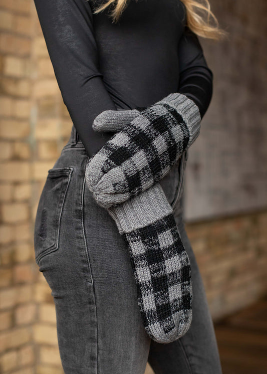 Grey Buffalo Plaid Mittens