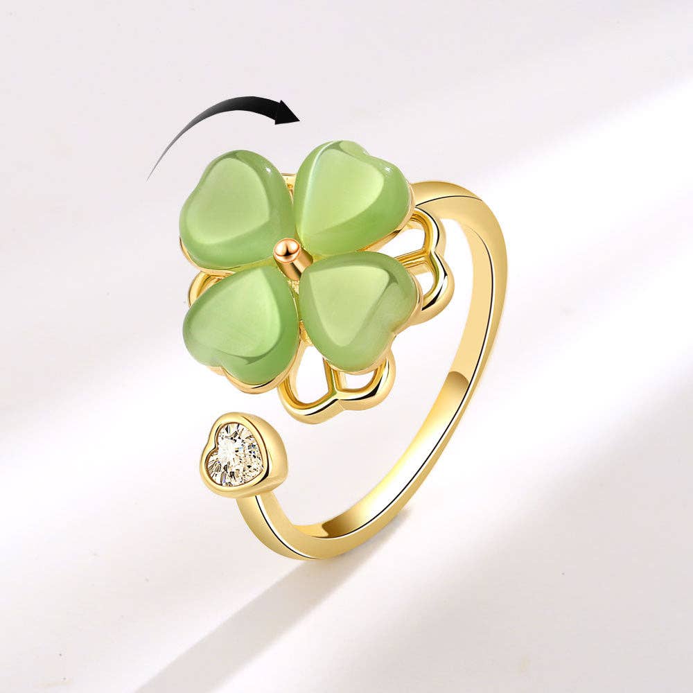 Four Leaf Clover Fidget Spinner Ring in Solid Copper