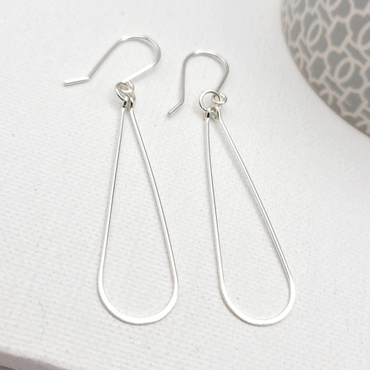 Long Silver Hoops - Handmade Earrings