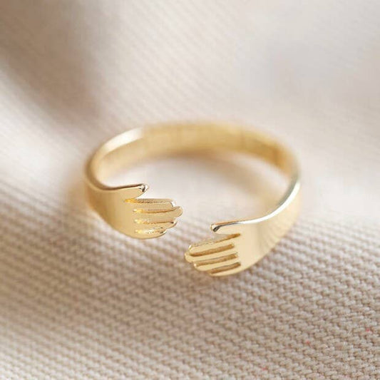 Adjustable Gold Hug Hands Ring