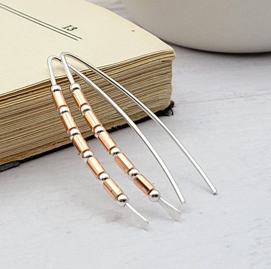 Sterling Silver and Copper Beaded Wishbone Earrings