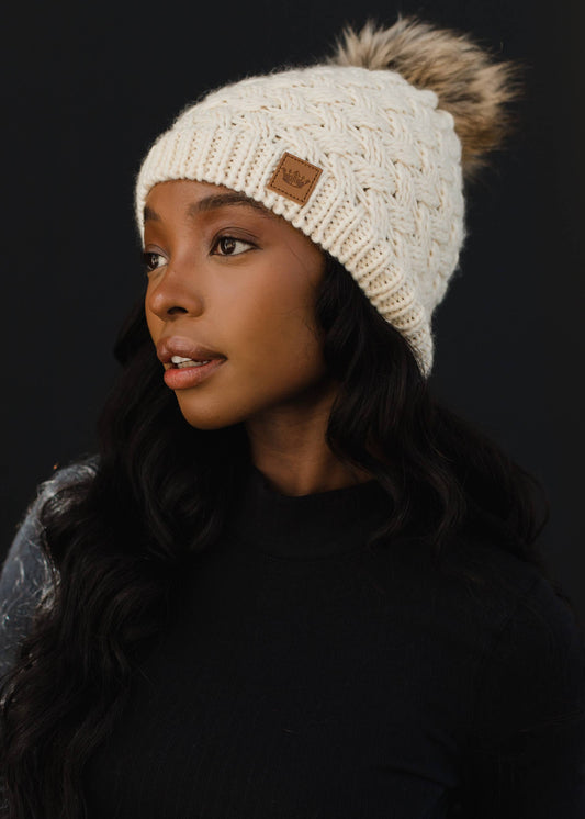 Cream Knit Pom Hat