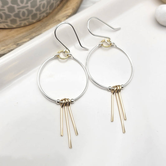 Mixed Metal Silver and Gold Fringe Hoops