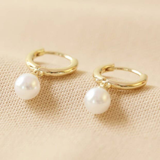 Glass Pearl Huggie Hoop Earrings