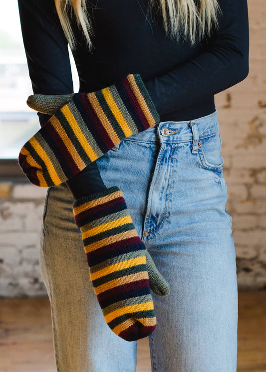 Multicolored Striped Knit Mittens