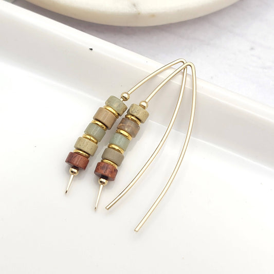 Earth Tone Jasper and Gold Threader Earrings