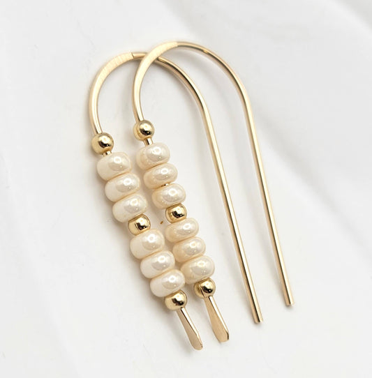 Pearl & Gold Beaded Threader Earrings