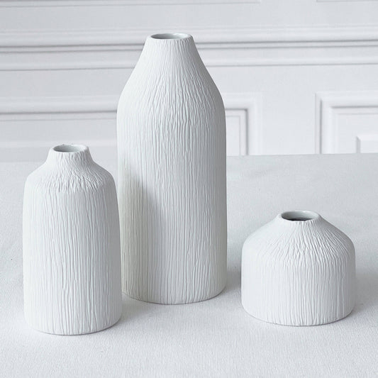 Boho Ceramic Bud Vase - White (Set of 3)
