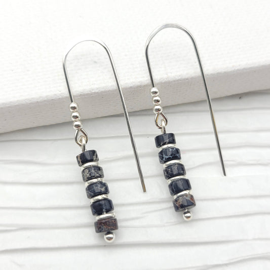 Black Jasper and Silver Dangle Earrings