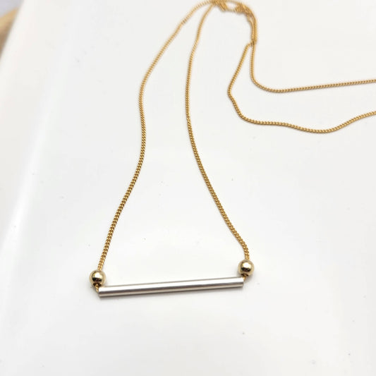 14K Gold & Sterling Silver Bar Necklace