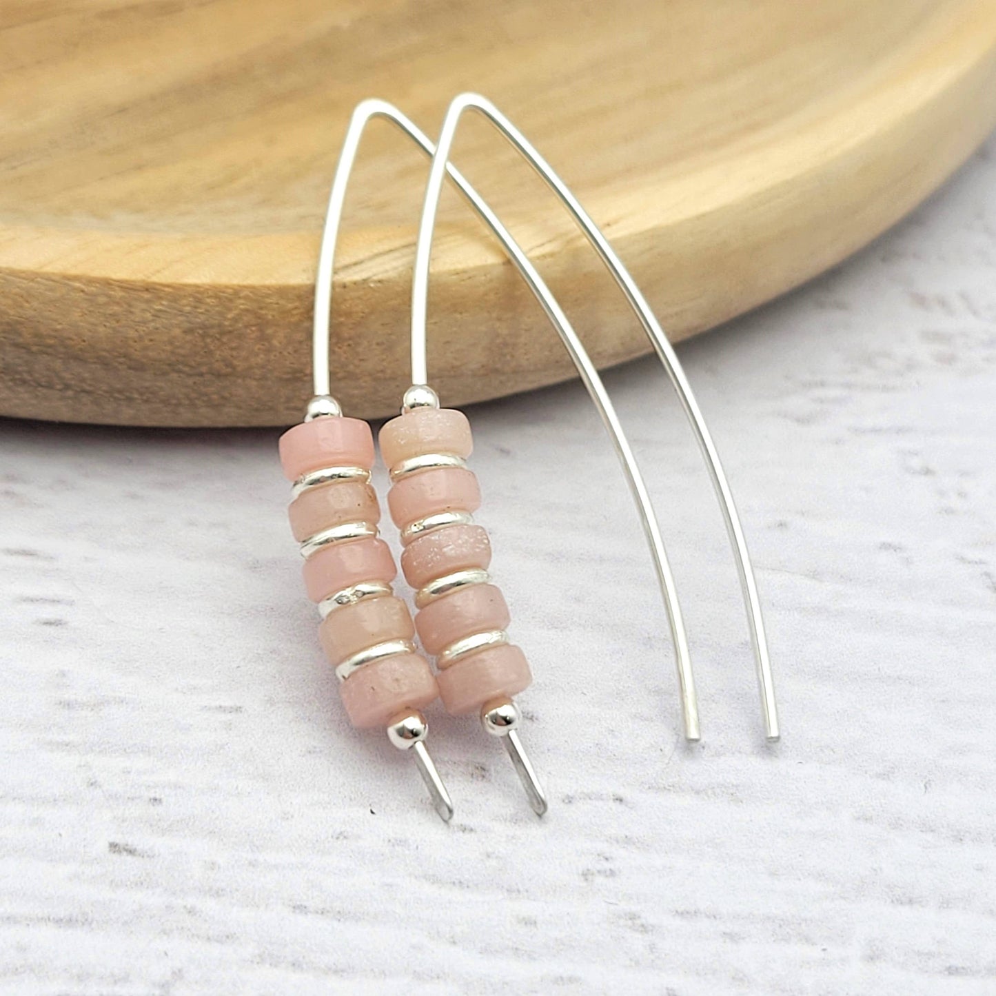 Pink Opal and Sterling Silver Threader Earrings